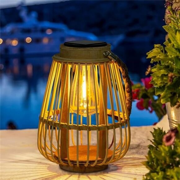 Solar Rattan Lantern Outdoor Hanging Garden Patio Light Waterproof Table Decor - Picture 8 of 8